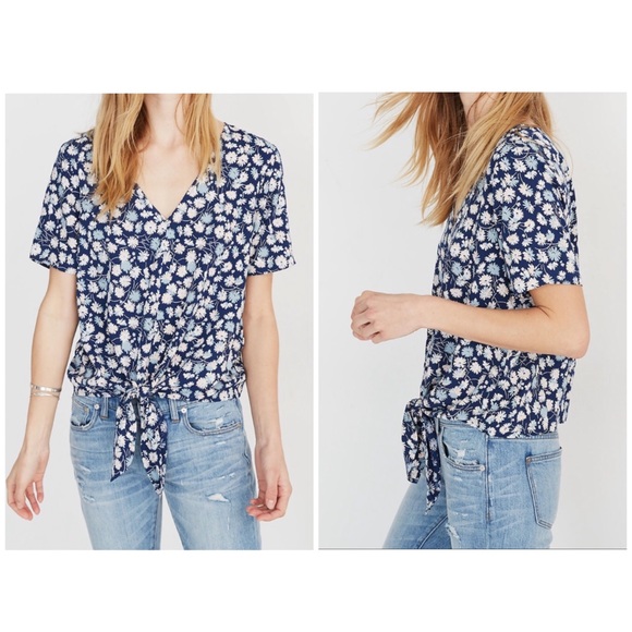 Madewell Tops - Madewell Novel Tie-Front Top in French Floral Blue